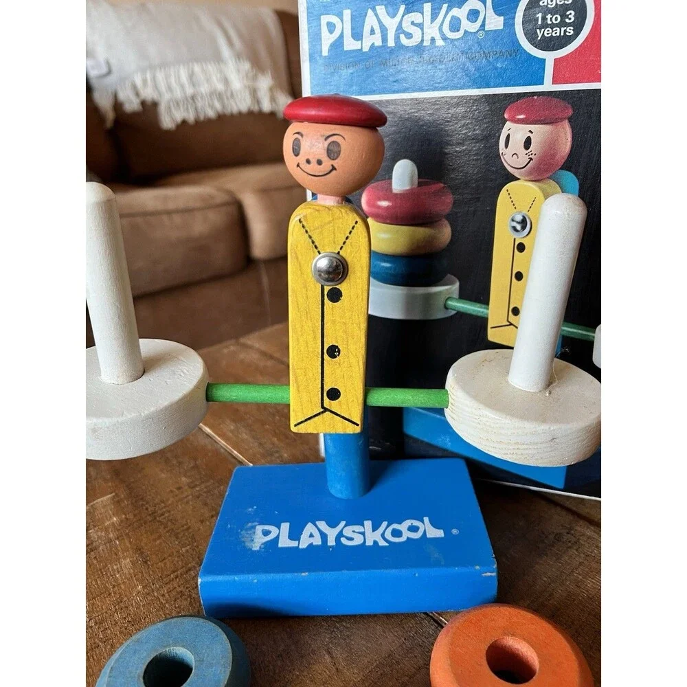 Vintage Playskool Stack Scale COMPLETE w Original box Wooden Retro Toy VERY RARE
